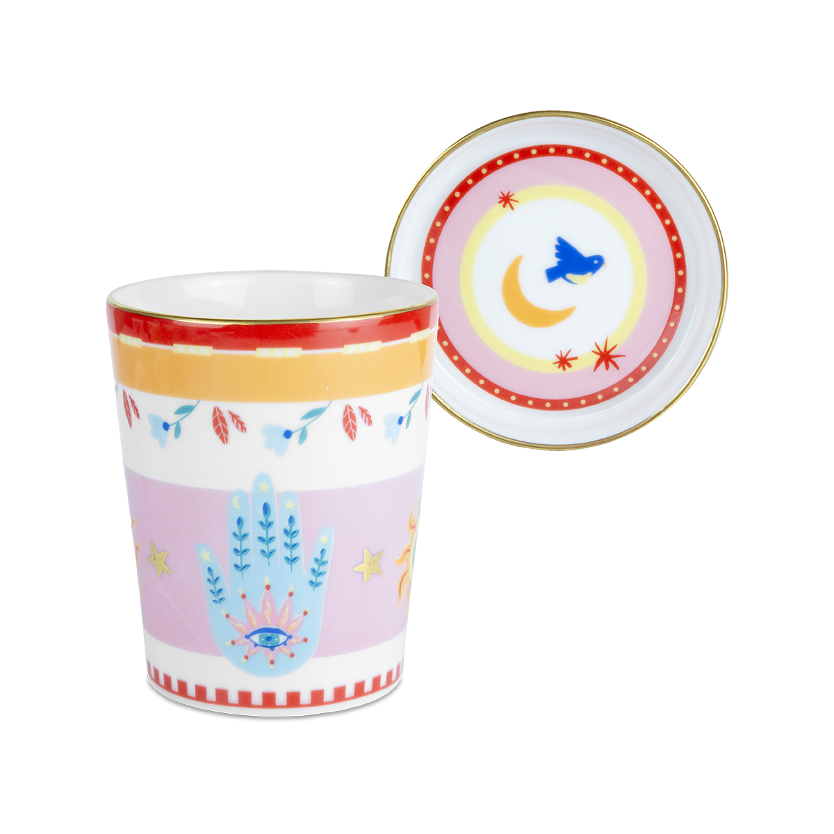 Porcelain glass with saucer/lid - Mamma Mia