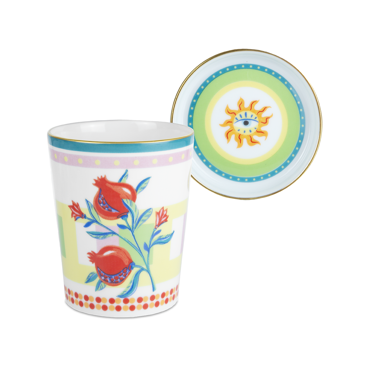 Porcelain glass with saucer/lid - Mamma Mia