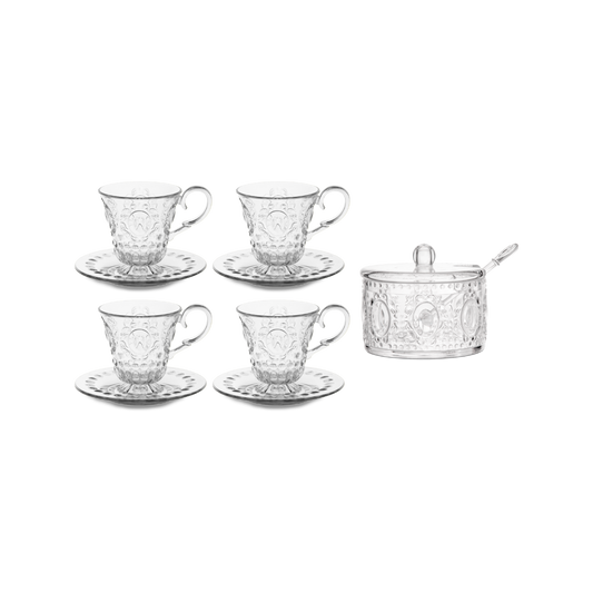 Set of 4 Coffee Cups + Sugar Bowl with Spoon - Baroque & Rock Anniversary